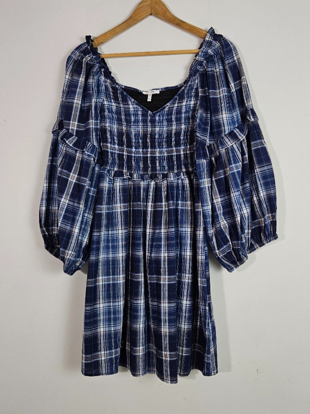 Maurices Dress Medium Blue Plaid Cottage Country Babydoll Boho